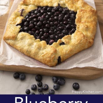 Pinterest graphic of a blueberry galette.