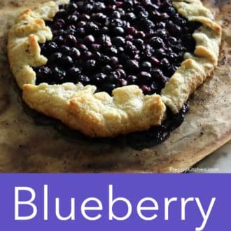 Pinterest graphic of a blueberry galette on a sheet pan.
