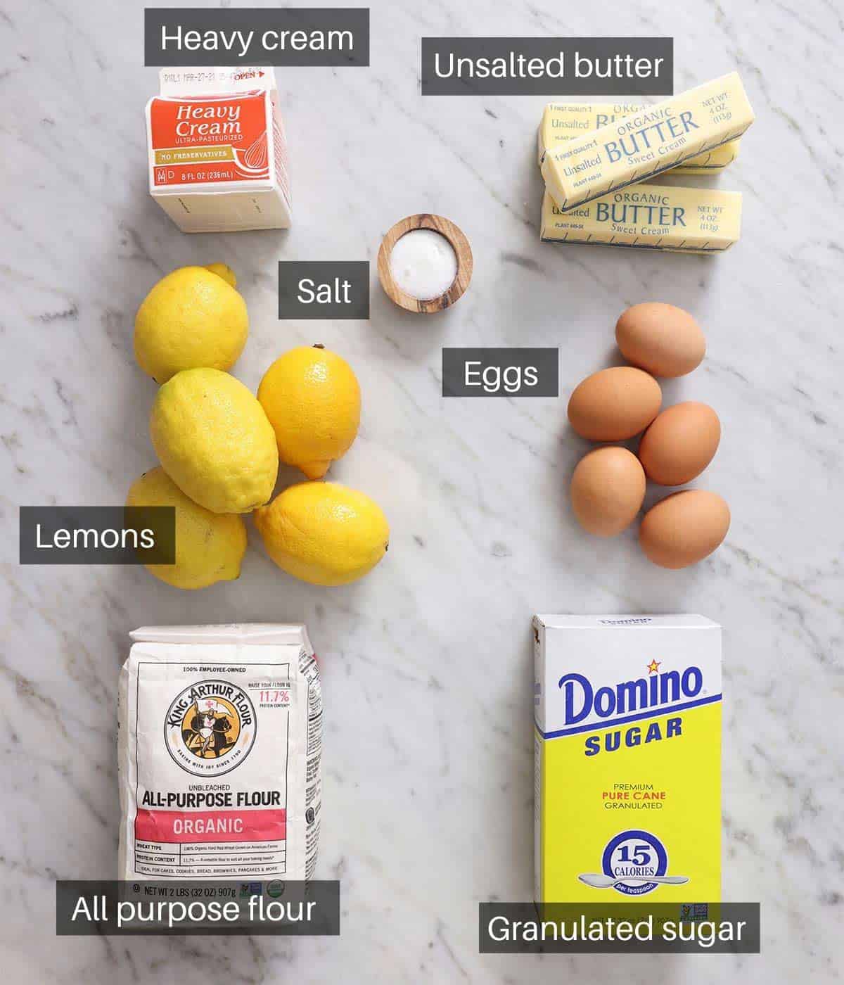 An overhead shot of all the ingredients you need to make a lemon tart