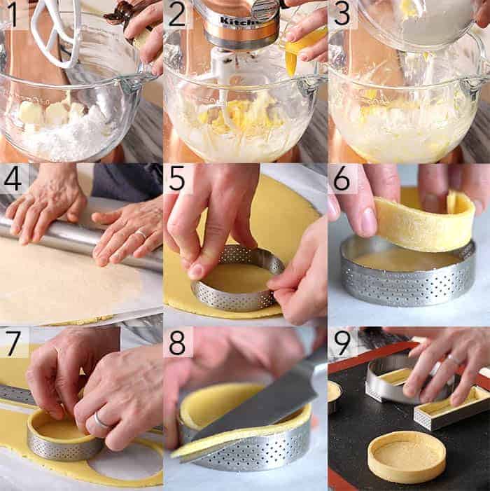 A photo grid showing the steps to make pastry for tarts.