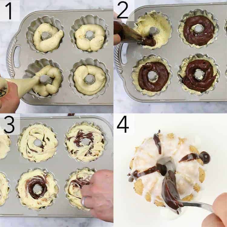 A photo grid showing the steps to make mini bundt cakes