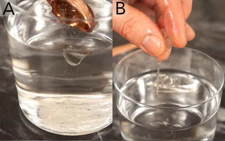 sugar being tested using the soft ball water test