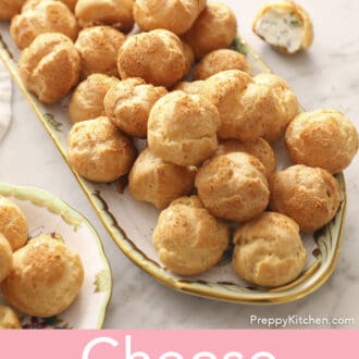 A group of cheese puffs on a serving tray.