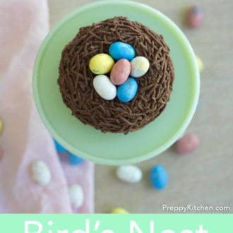 birds nest easter cake on a cake stand