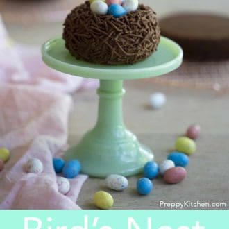 birds nest easter cake on a cake stand