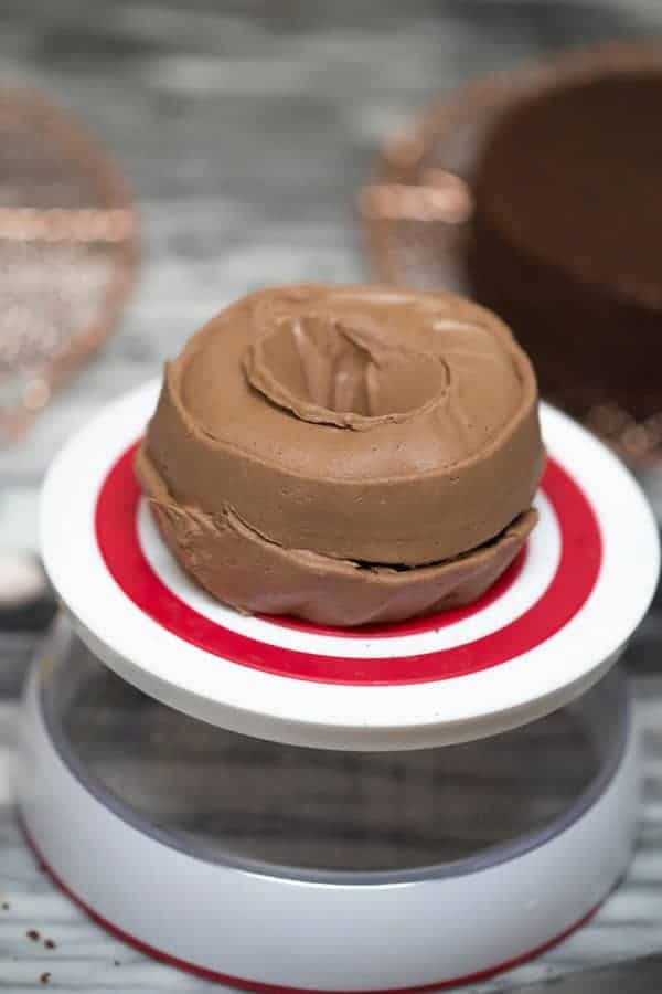 A photo of a bird's nest cake covered in chocolate buttercream