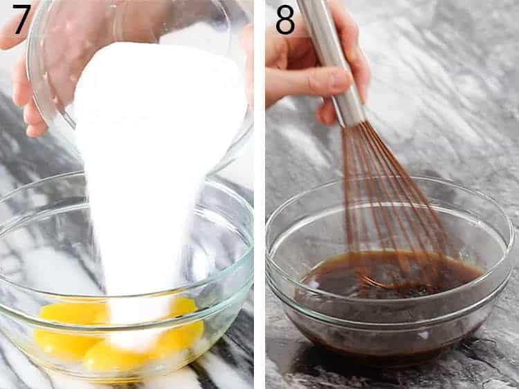 Mascarpone filling and a coffee mixture being made.