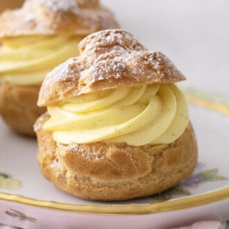 A cream puff filled with vanilla pastry cream.