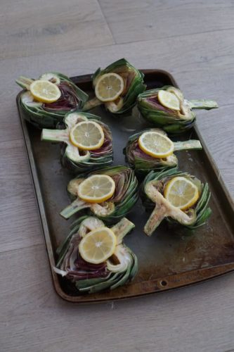 Lemony Roasted Artichokes