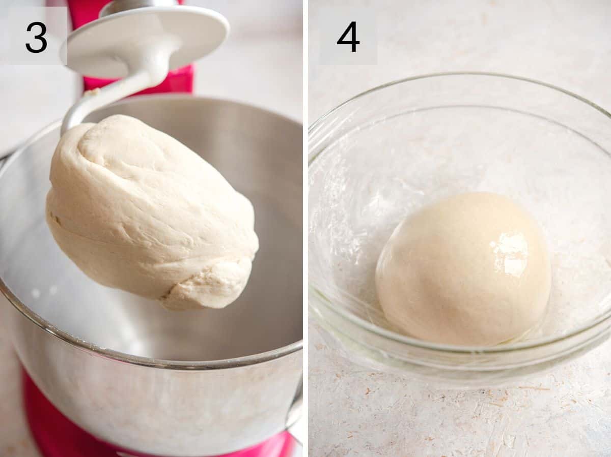 Two photos showing what dough looks like after kneading