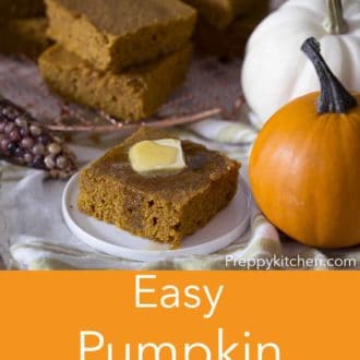 piece of pumpkin cornbread on a white plate