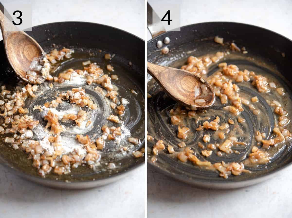 Two photos showing how to make a roux for a thick sauce