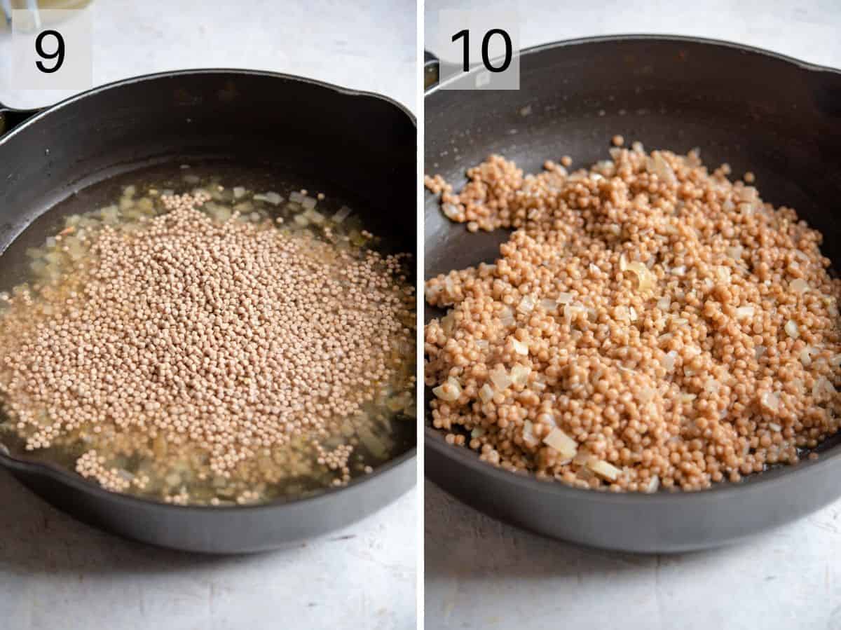 Two photos showing how to prepare cous cous