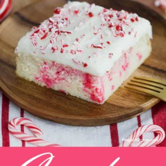 A clipping showing a slice of candy cane sheet cake.