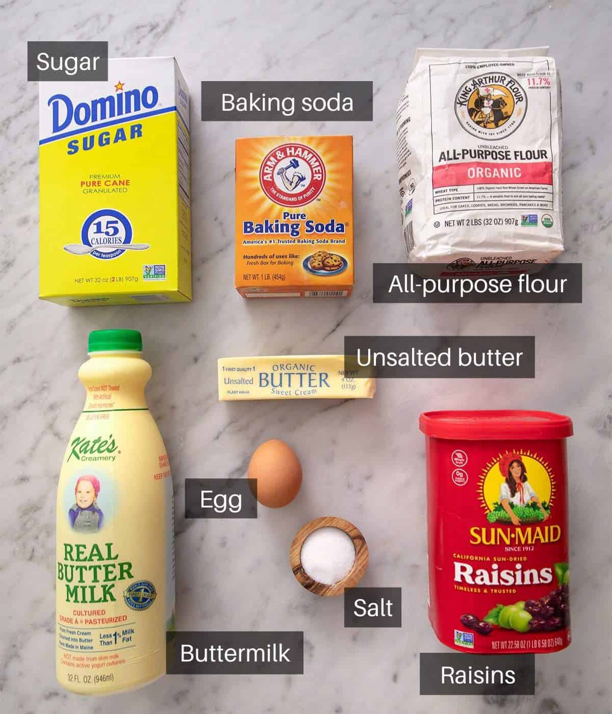 Ingredients you need to make Irish soda bread.
