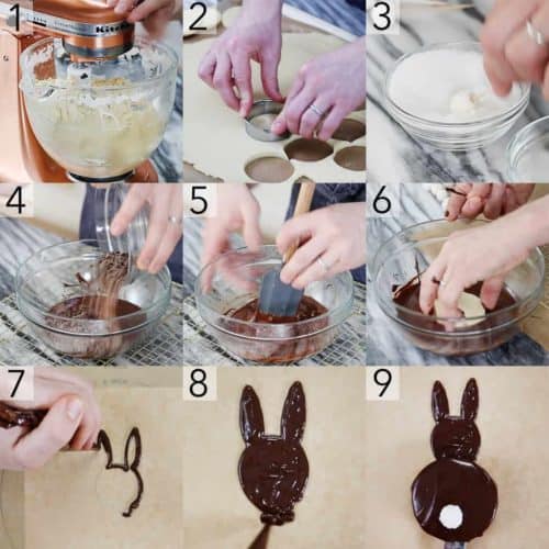 a photo showing steps on how to make bunny cookies.