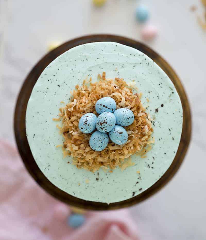 A top down photo of an easter cake.