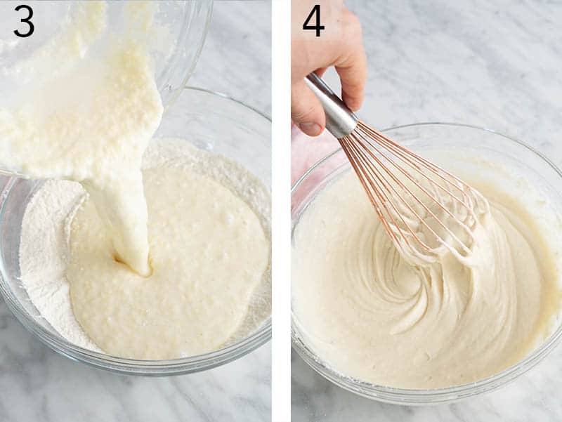 Easter egg cake batter getting mixed in a large bowl.