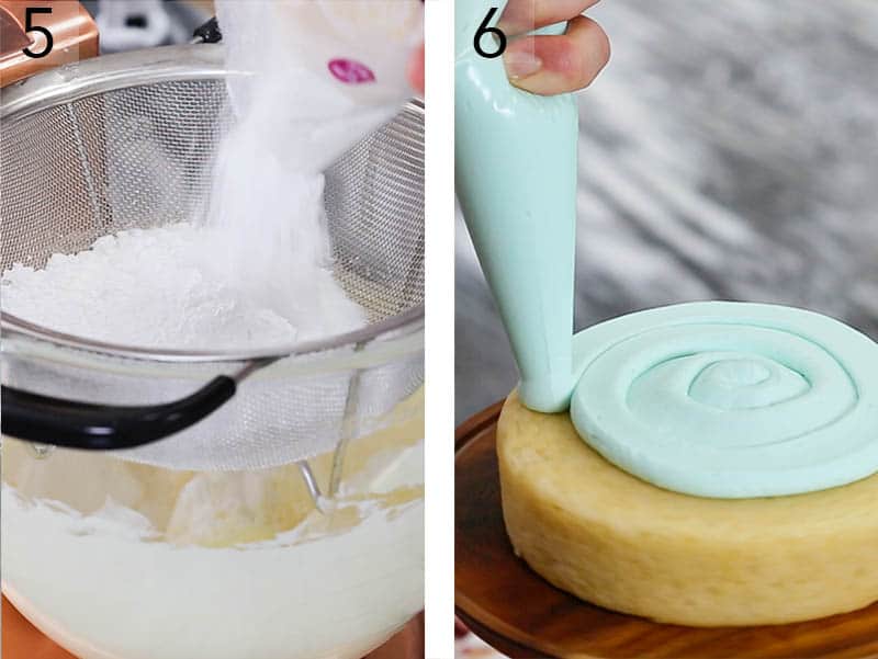 Vanilla buttercream for an Easter egg cake being mixed in a stand mixer