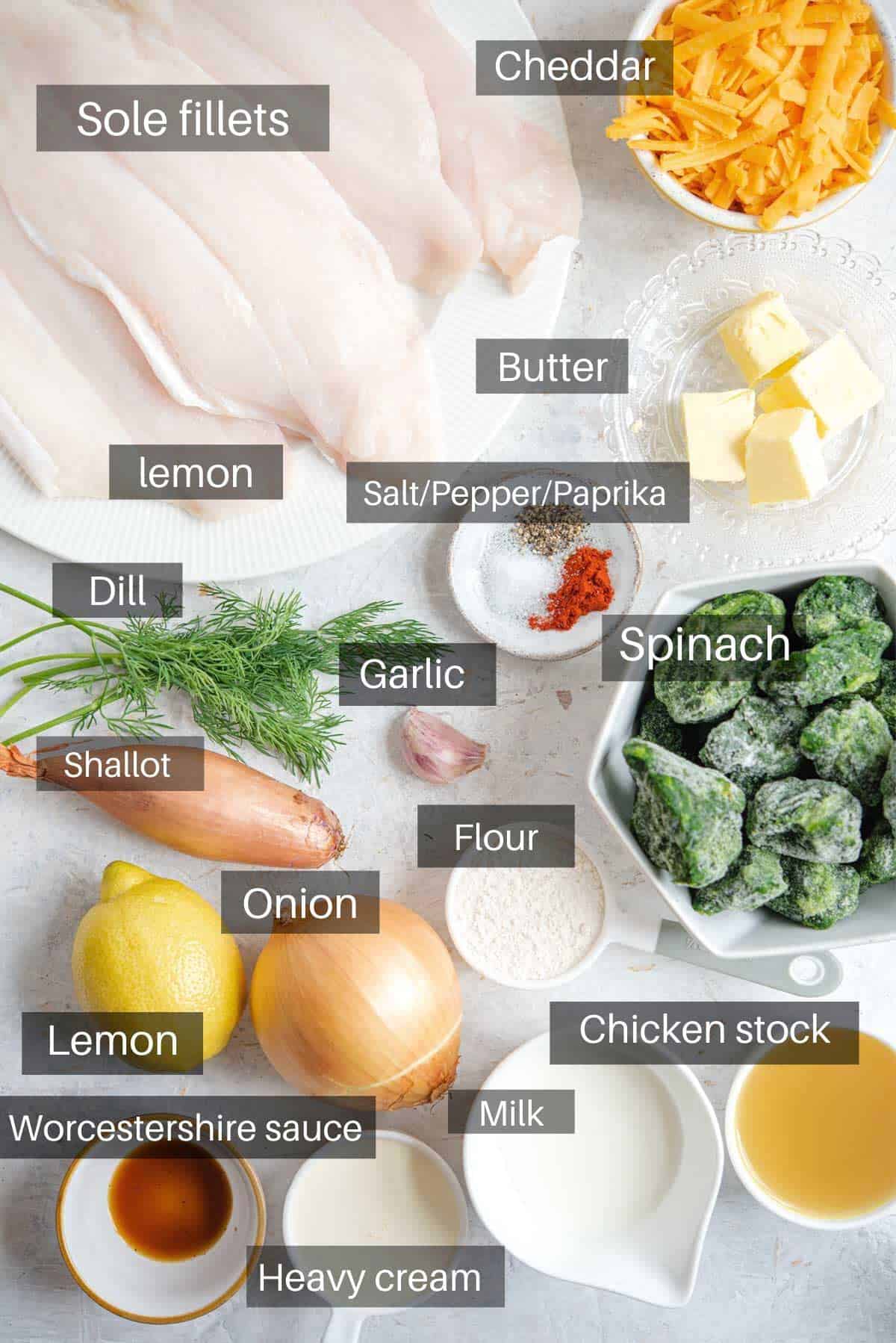 An overhead shot of all the ingredients you need to make fillet of sole