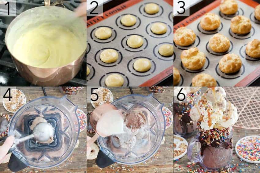 Photo collage showing how to make a freakshake