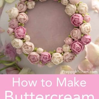 Layer cake topped with buttercream flowers