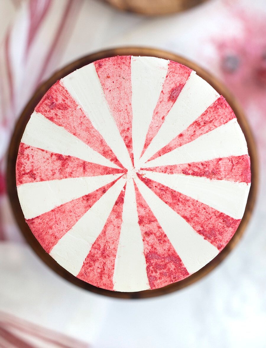 A photo showing the top of a chocolate beet cake.