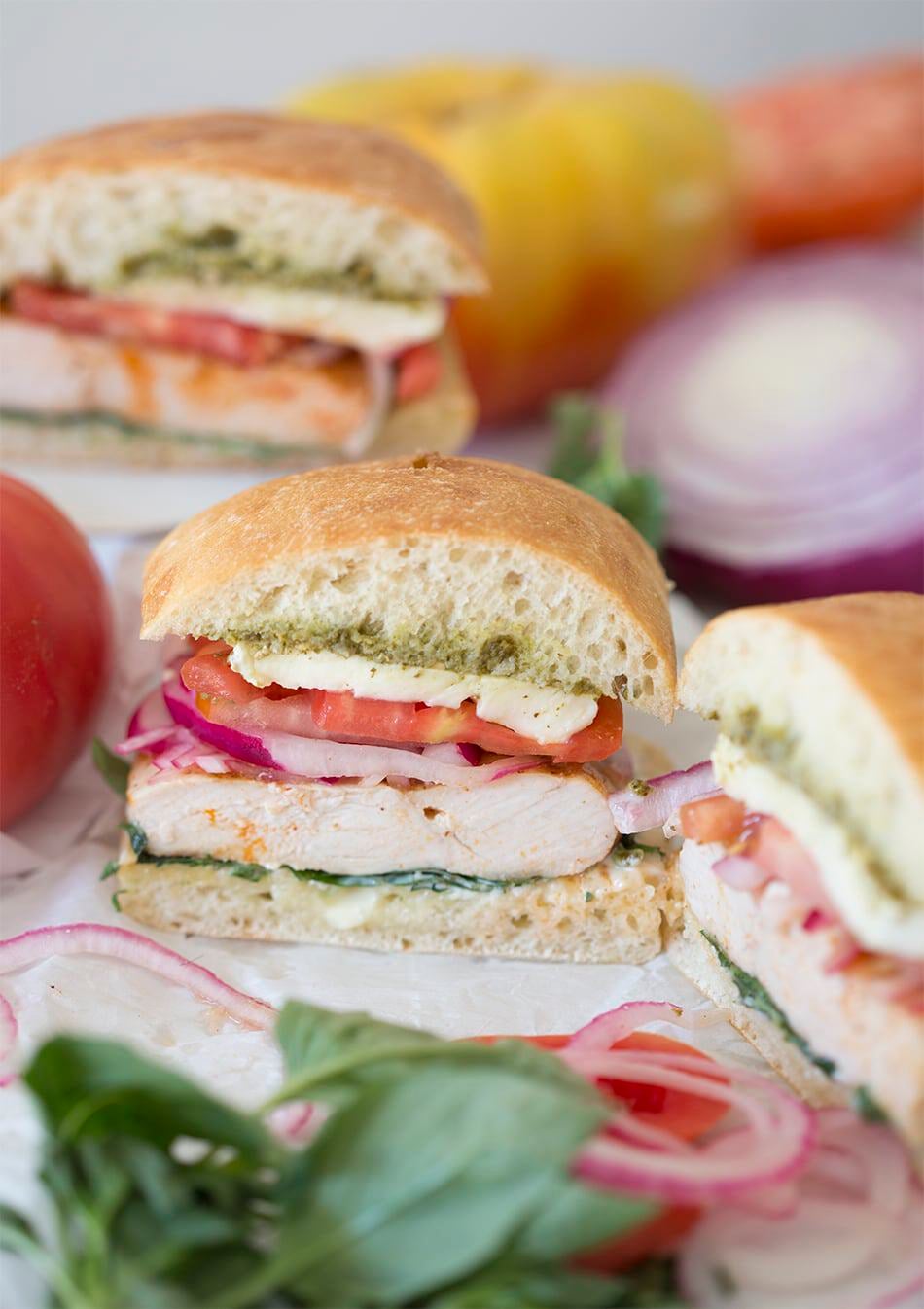 photo of chicken sandwiches on a table