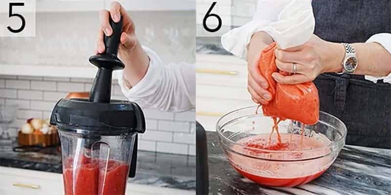 blending and straining watermelon