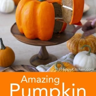 pumpkin bundt cake decorated to look like an actual pumpkin