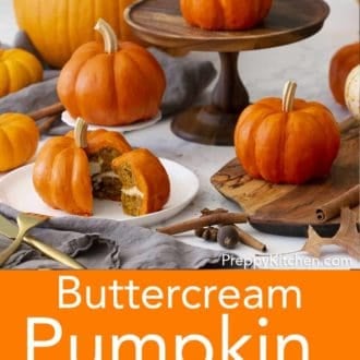 mini pumpkin bundt cake decorated to look like an actual pumpkin