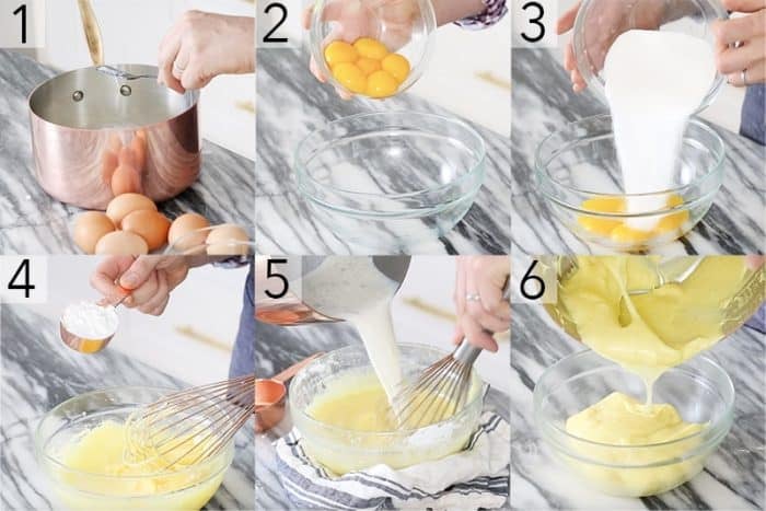 A photo showing steps on how to make dreamy vanilla custard.