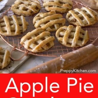 mini apple pies on a wire cooling rack