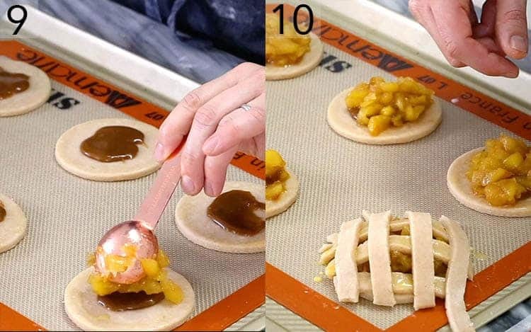 Apple pie cookies getting assembled