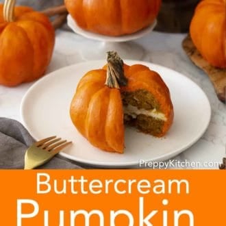 mini pumpkin bundt cake decorated to look like an actual pumpkin