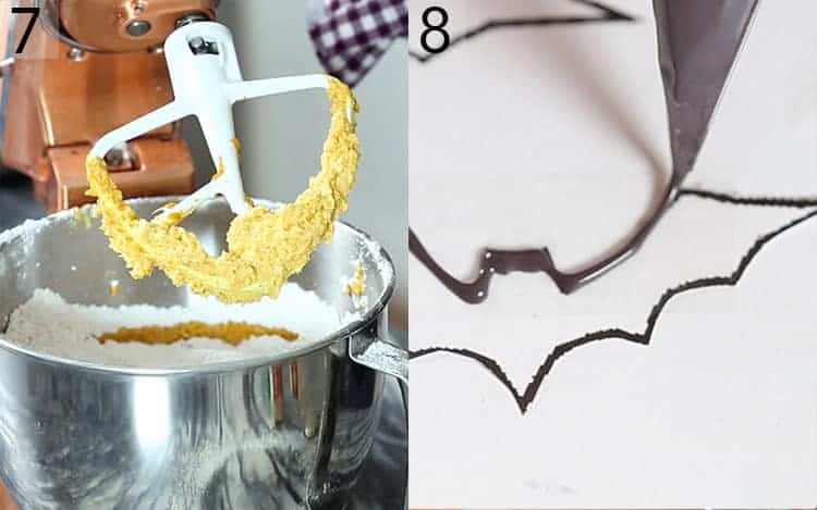 Bats being piped with black candy melt