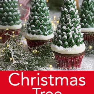 christmas tree cupcakes dusted with powdered sugar