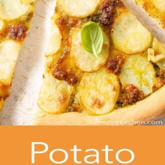 A pinterest graphic of a potato pizza