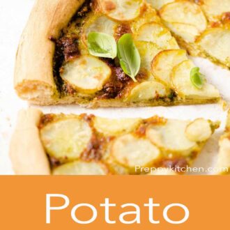 A pinterest graphic of a potato pizza