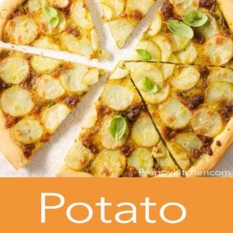 A pinterest graphic of a potato pizza