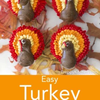 chocolate cupcakes with buttercream turkey decor