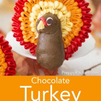 chocolate cupcakes with buttercream turkey decor