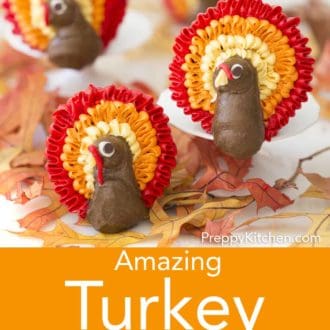 chocolate cupcakes with buttercream turkey decor
