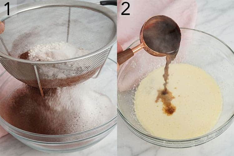 Dry and wet ingredients for turkey cupcakes getting mixed