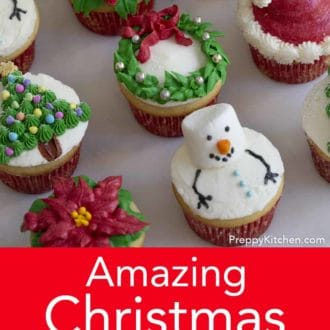 Pinterest graphic of assorted Christmas cupcakes.