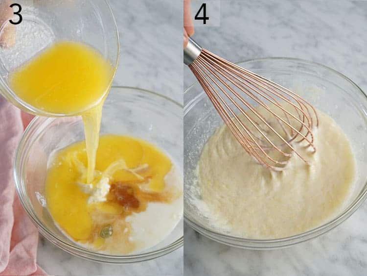 Wet ingredients for Christmas cupcakes getting whisked.