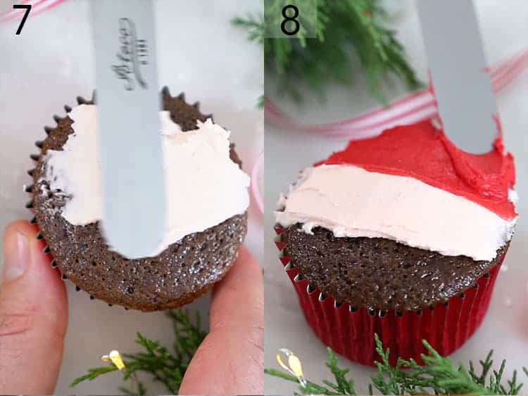 Sana cupcakes getting decorated with buttercream.