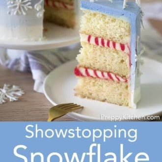 piece of snowflake layer cake on a plate