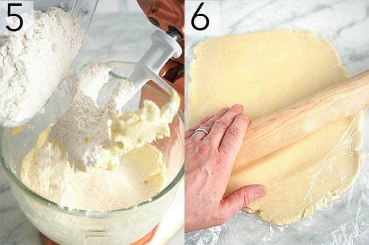 Rolling sugar cookie dough out to make stained glass cookies.