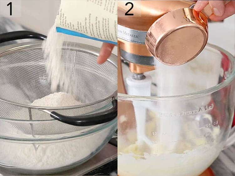 Flour being sifted into a bowl.